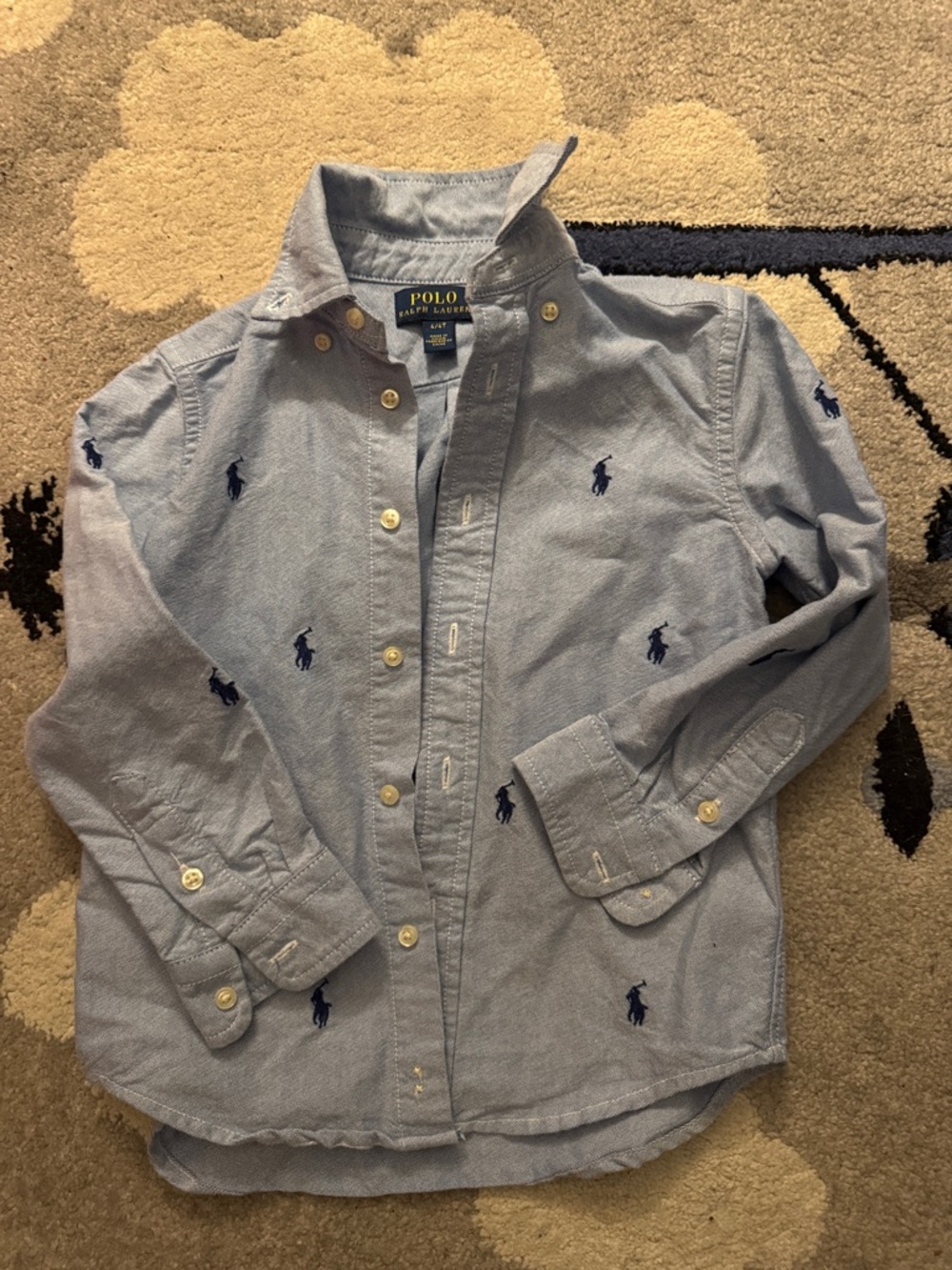 Polo by Ralph Lauren Boys' Blue Oxford Shirt with Navy Pony Embroidery